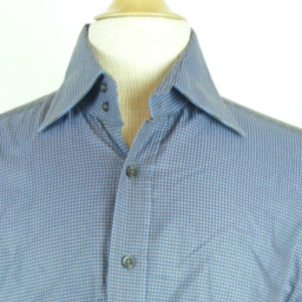 CAFE COTON blue long sleeve micro check shirt L cotton